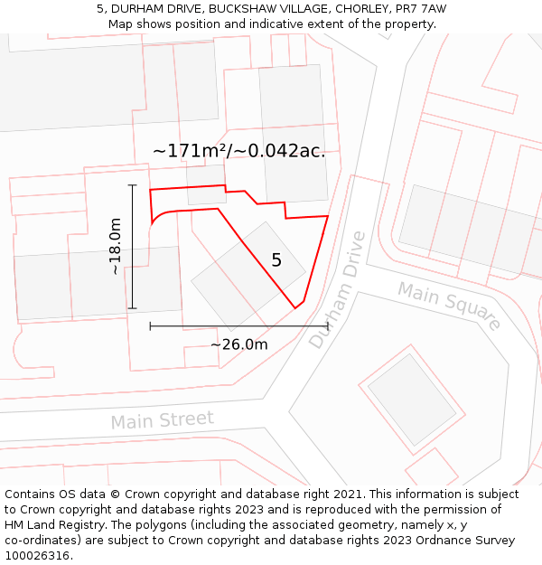 5, DURHAM DRIVE, BUCKSHAW VILLAGE, CHORLEY, PR7 7AW: Plot and title map