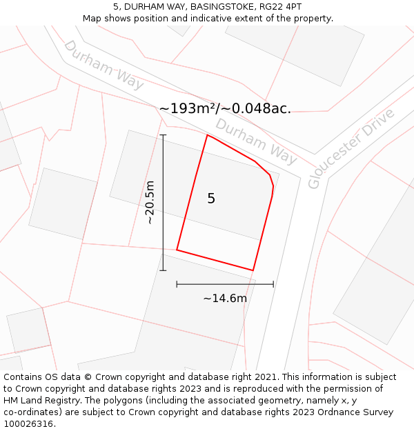5, DURHAM WAY, BASINGSTOKE, RG22 4PT: Plot and title map