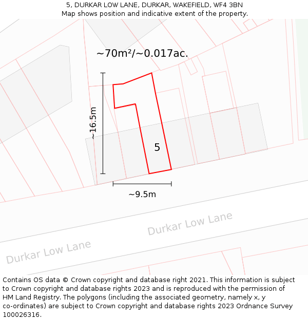 5, DURKAR LOW LANE, DURKAR, WAKEFIELD, WF4 3BN: Plot and title map