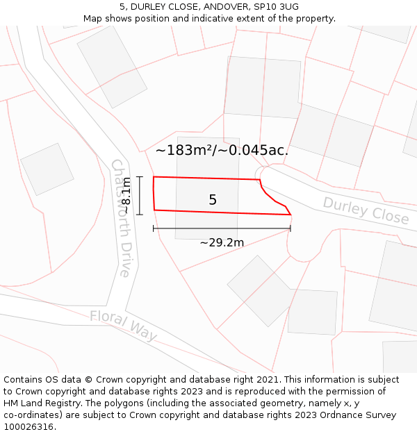 5, DURLEY CLOSE, ANDOVER, SP10 3UG: Plot and title map