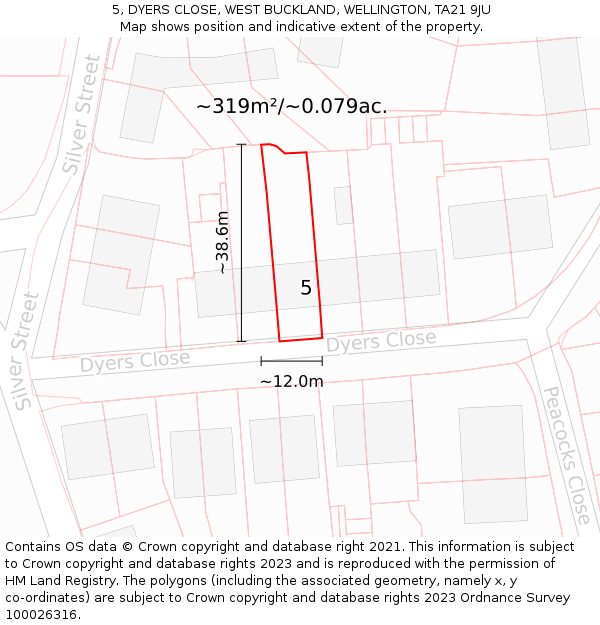 5, DYERS CLOSE, WEST BUCKLAND, WELLINGTON, TA21 9JU: Plot and title map
