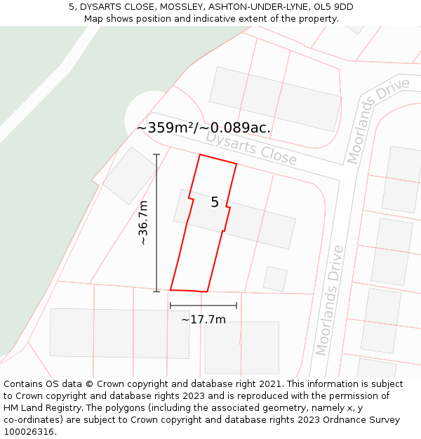 5, DYSARTS CLOSE, MOSSLEY, ASHTON-UNDER-LYNE, OL5 9DD: Plot and title map