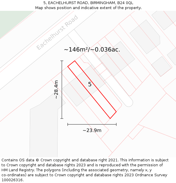 5, EACHELHURST ROAD, BIRMINGHAM, B24 0QL: Plot and title map