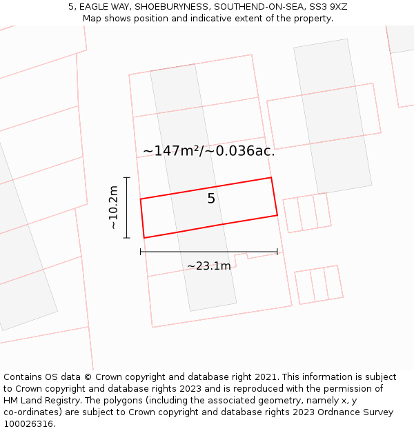 5, EAGLE WAY, SHOEBURYNESS, SOUTHEND-ON-SEA, SS3 9XZ: Plot and title map