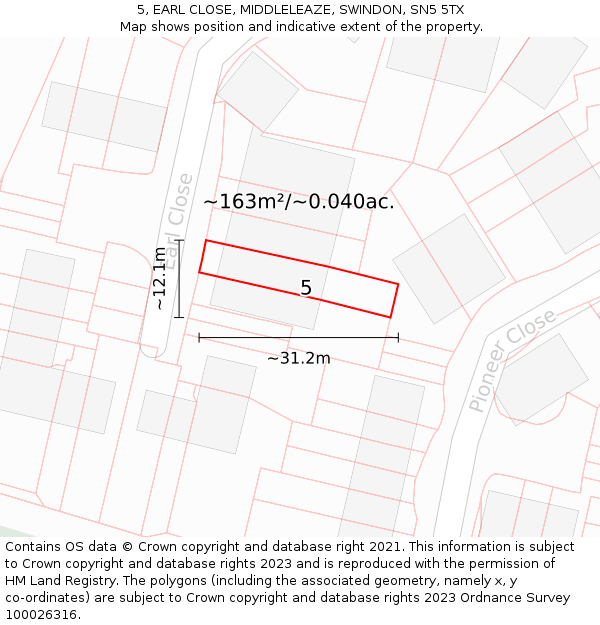 5, EARL CLOSE, MIDDLELEAZE, SWINDON, SN5 5TX: Plot and title map