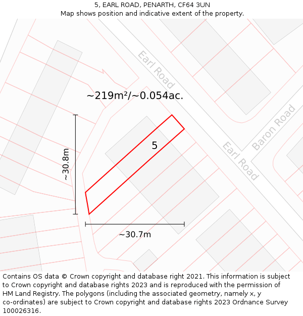 5, EARL ROAD, PENARTH, CF64 3UN: Plot and title map