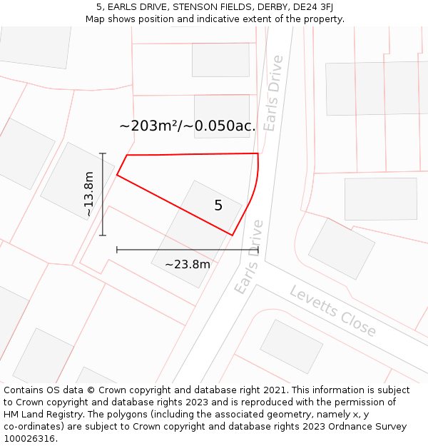 5, EARLS DRIVE, STENSON FIELDS, DERBY, DE24 3FJ: Plot and title map