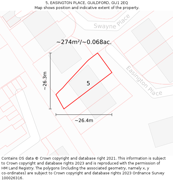 5, EASINGTON PLACE, GUILDFORD, GU1 2EQ: Plot and title map