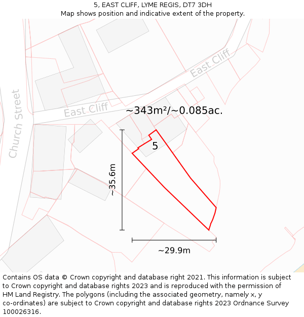 5, EAST CLIFF, LYME REGIS, DT7 3DH: Plot and title map