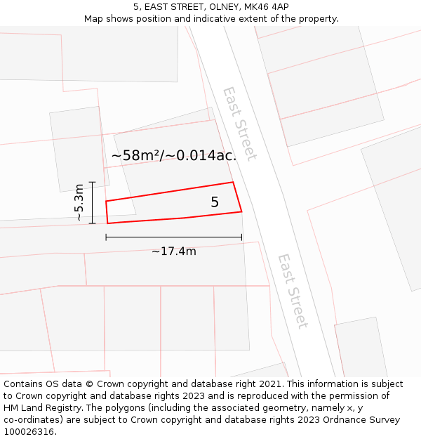 5, EAST STREET, OLNEY, MK46 4AP: Plot and title map