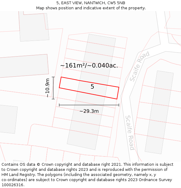 5, EAST VIEW, NANTWICH, CW5 5NB: Plot and title map