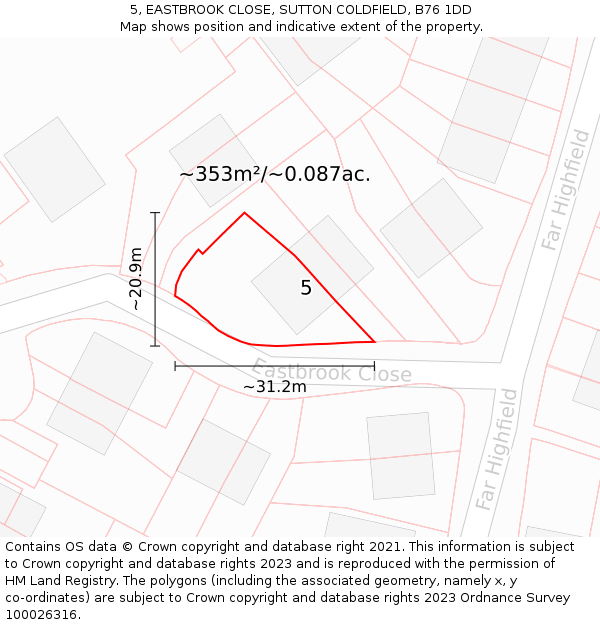 5, EASTBROOK CLOSE, SUTTON COLDFIELD, B76 1DD: Plot and title map