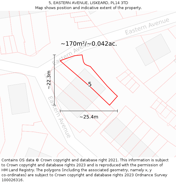 5, EASTERN AVENUE, LISKEARD, PL14 3TD: Plot and title map