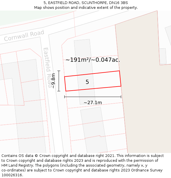 5, EASTFIELD ROAD, SCUNTHORPE, DN16 3BS: Plot and title map