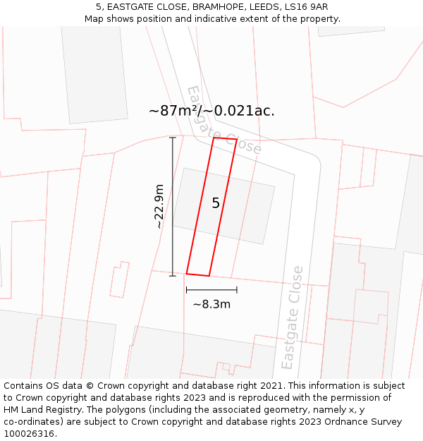 5, EASTGATE CLOSE, BRAMHOPE, LEEDS, LS16 9AR: Plot and title map