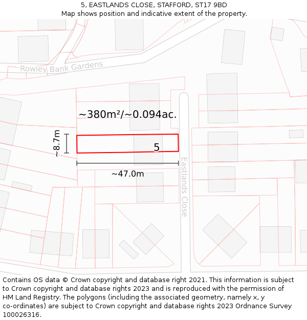 5, EASTLANDS CLOSE, STAFFORD, ST17 9BD: Plot and title map