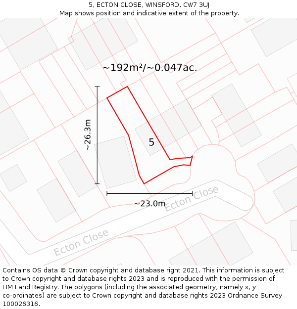5, ECTON CLOSE, WINSFORD, CW7 3UJ: Plot and title map
