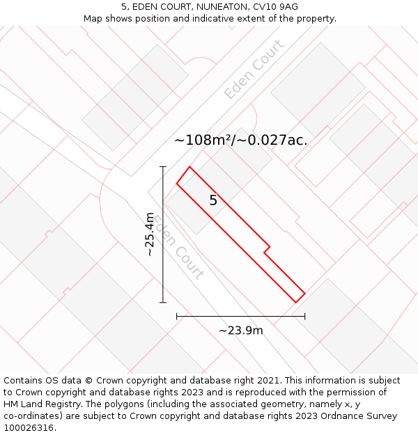 5, EDEN COURT, NUNEATON, CV10 9AG: Plot and title map