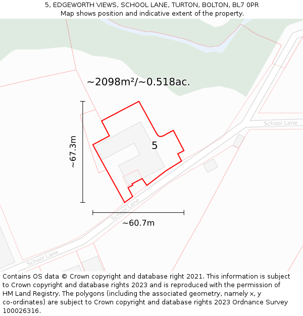 5, EDGEWORTH VIEWS, SCHOOL LANE, TURTON, BOLTON, BL7 0PR: Plot and title map