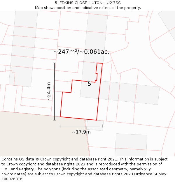 5, EDKINS CLOSE, LUTON, LU2 7SS: Plot and title map