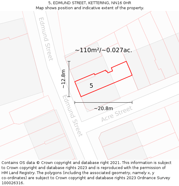 5, EDMUND STREET, KETTERING, NN16 0HR: Plot and title map