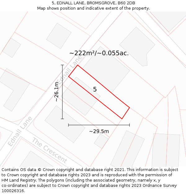 5, EDNALL LANE, BROMSGROVE, B60 2DB: Plot and title map
