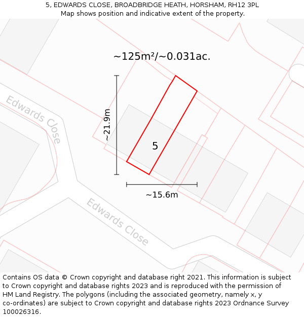 5, EDWARDS CLOSE, BROADBRIDGE HEATH, HORSHAM, RH12 3PL: Plot and title map