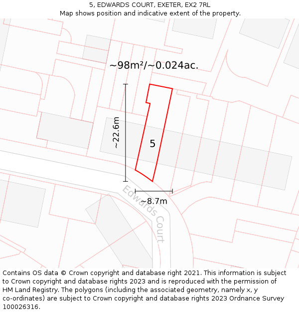 5, EDWARDS COURT, EXETER, EX2 7RL: Plot and title map