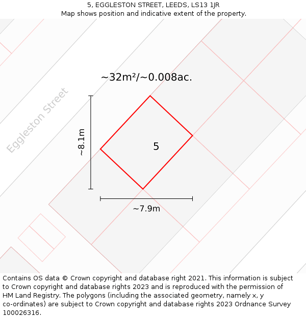 5, EGGLESTON STREET, LEEDS, LS13 1JR: Plot and title map