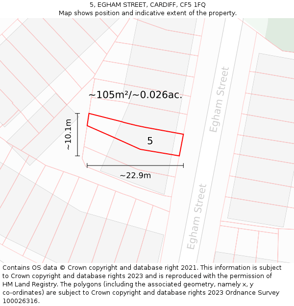 5, EGHAM STREET, CARDIFF, CF5 1FQ: Plot and title map