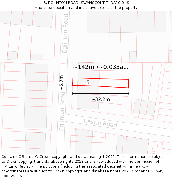 5, EGLINTON ROAD, SWANSCOMBE, DA10 0HS: Plot and title map