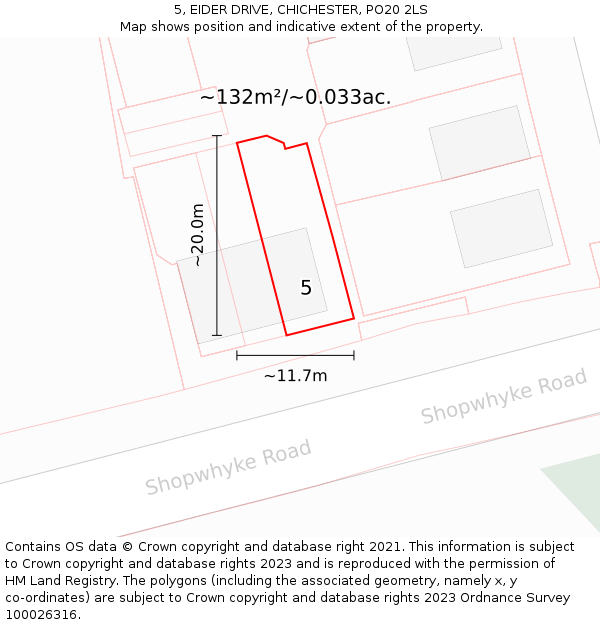 5, EIDER DRIVE, CHICHESTER, PO20 2LS: Plot and title map
