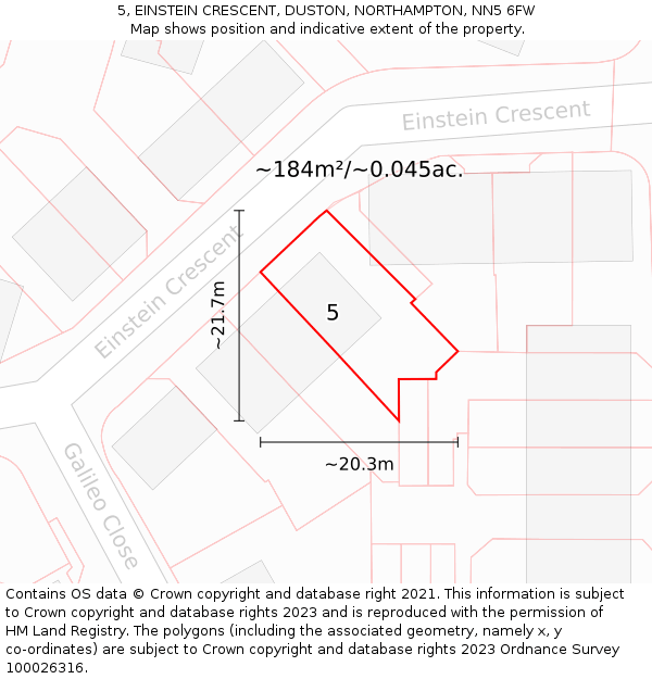 5, EINSTEIN CRESCENT, DUSTON, NORTHAMPTON, NN5 6FW: Plot and title map