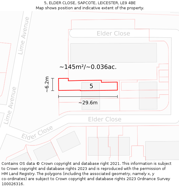 5, ELDER CLOSE, SAPCOTE, LEICESTER, LE9 4BE: Plot and title map