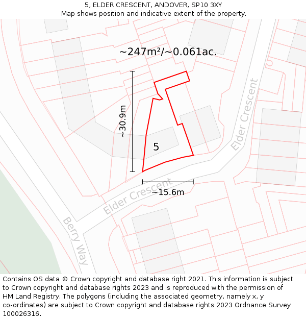 5, ELDER CRESCENT, ANDOVER, SP10 3XY: Plot and title map