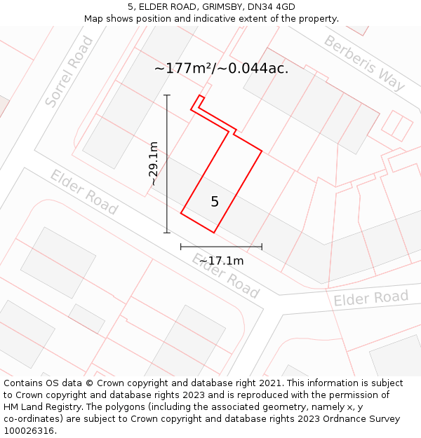 5, ELDER ROAD, GRIMSBY, DN34 4GD: Plot and title map