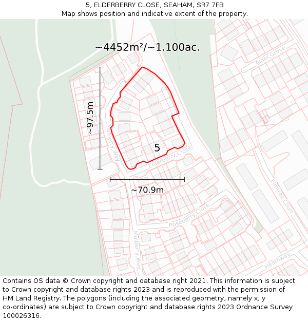 5, ELDERBERRY CLOSE, SEAHAM, SR7 7FB: Plot and title map