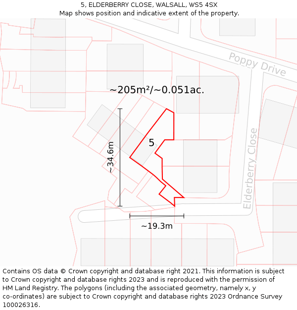 5, ELDERBERRY CLOSE, WALSALL, WS5 4SX: Plot and title map
