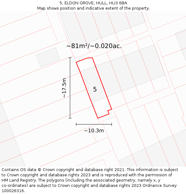 5, ELDON GROVE, HULL, HU3 6BA: Plot and title map