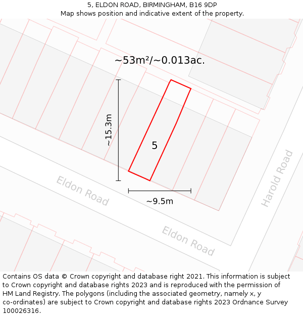 5, ELDON ROAD, BIRMINGHAM, B16 9DP: Plot and title map