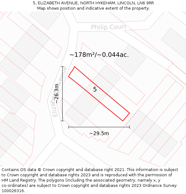 5, ELIZABETH AVENUE, NORTH HYKEHAM, LINCOLN, LN6 9RR: Plot and title map