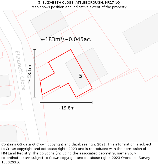 5, ELIZABETH CLOSE, ATTLEBOROUGH, NR17 1QJ: Plot and title map