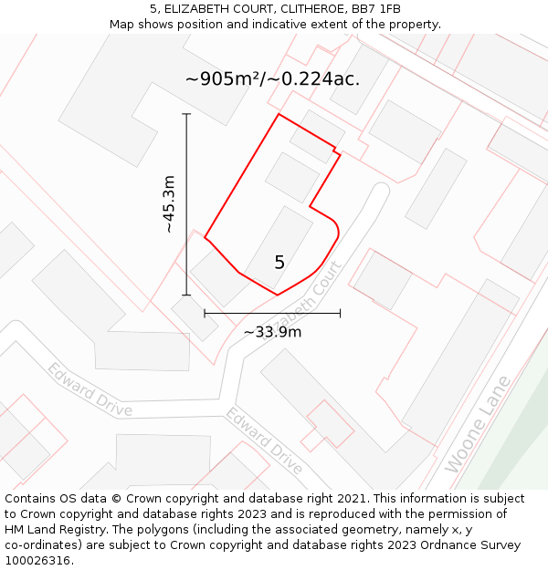 5, ELIZABETH COURT, CLITHEROE, BB7 1FB: Plot and title map