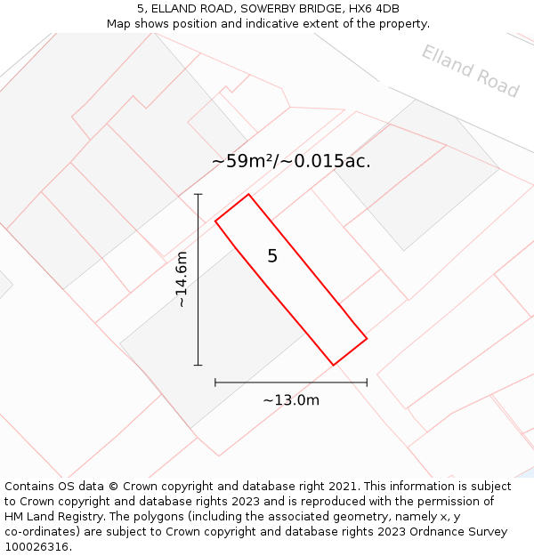 5, ELLAND ROAD, SOWERBY BRIDGE, HX6 4DB: Plot and title map