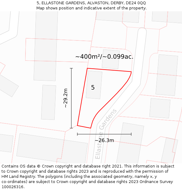 5, ELLASTONE GARDENS, ALVASTON, DERBY, DE24 0QQ: Plot and title map