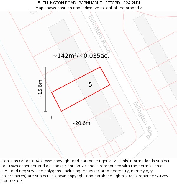5, ELLINGTON ROAD, BARNHAM, THETFORD, IP24 2NN: Plot and title map