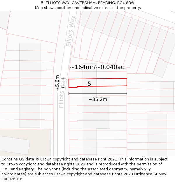 5, ELLIOTS WAY, CAVERSHAM, READING, RG4 8BW: Plot and title map
