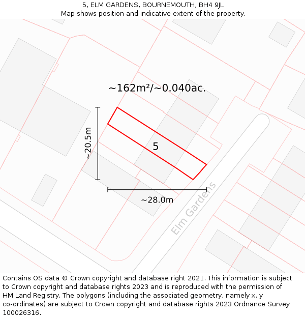 5, ELM GARDENS, BOURNEMOUTH, BH4 9JL: Plot and title map