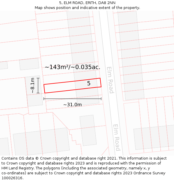 5, ELM ROAD, ERITH, DA8 2NN: Plot and title map