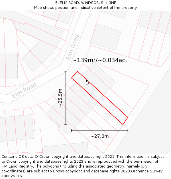 5, ELM ROAD, WINDSOR, SL4 3NB: Plot and title map